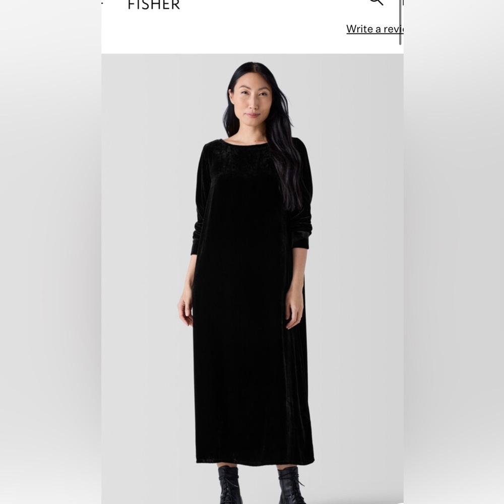 EILEEN FISHER Vintage Black Velvet Long Sleeve Maxi Gown Dress L